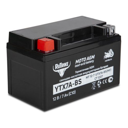 Аккумулятор стартерный для мототехники Rutrike YTX7A-BS (12V/7Ah) (UTX7A-BS, CT 1207, MT 12-7)